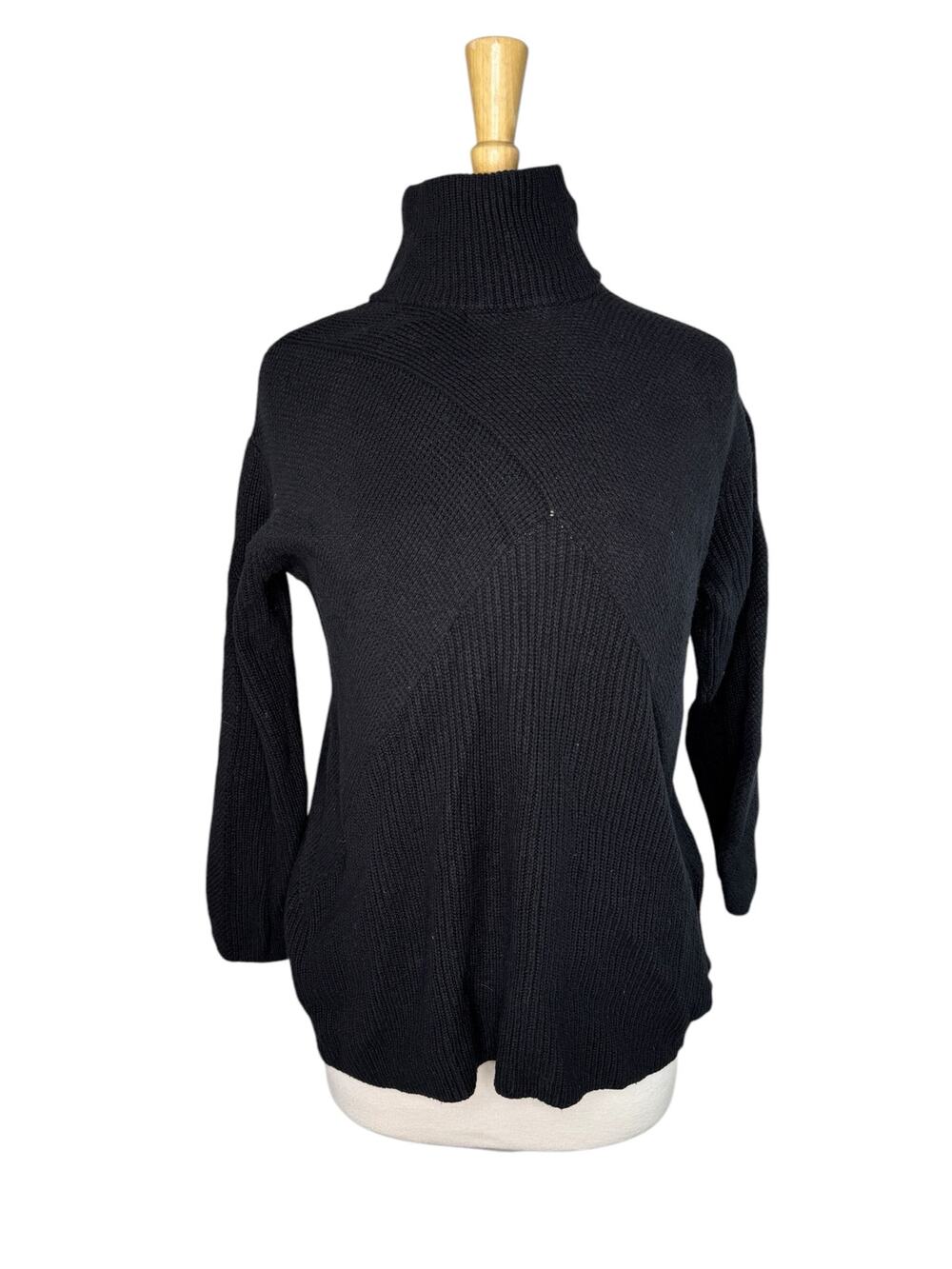 TALBOTS Black Diamond Knit High Neck Sweater Size Large Petite Cotton Capsule